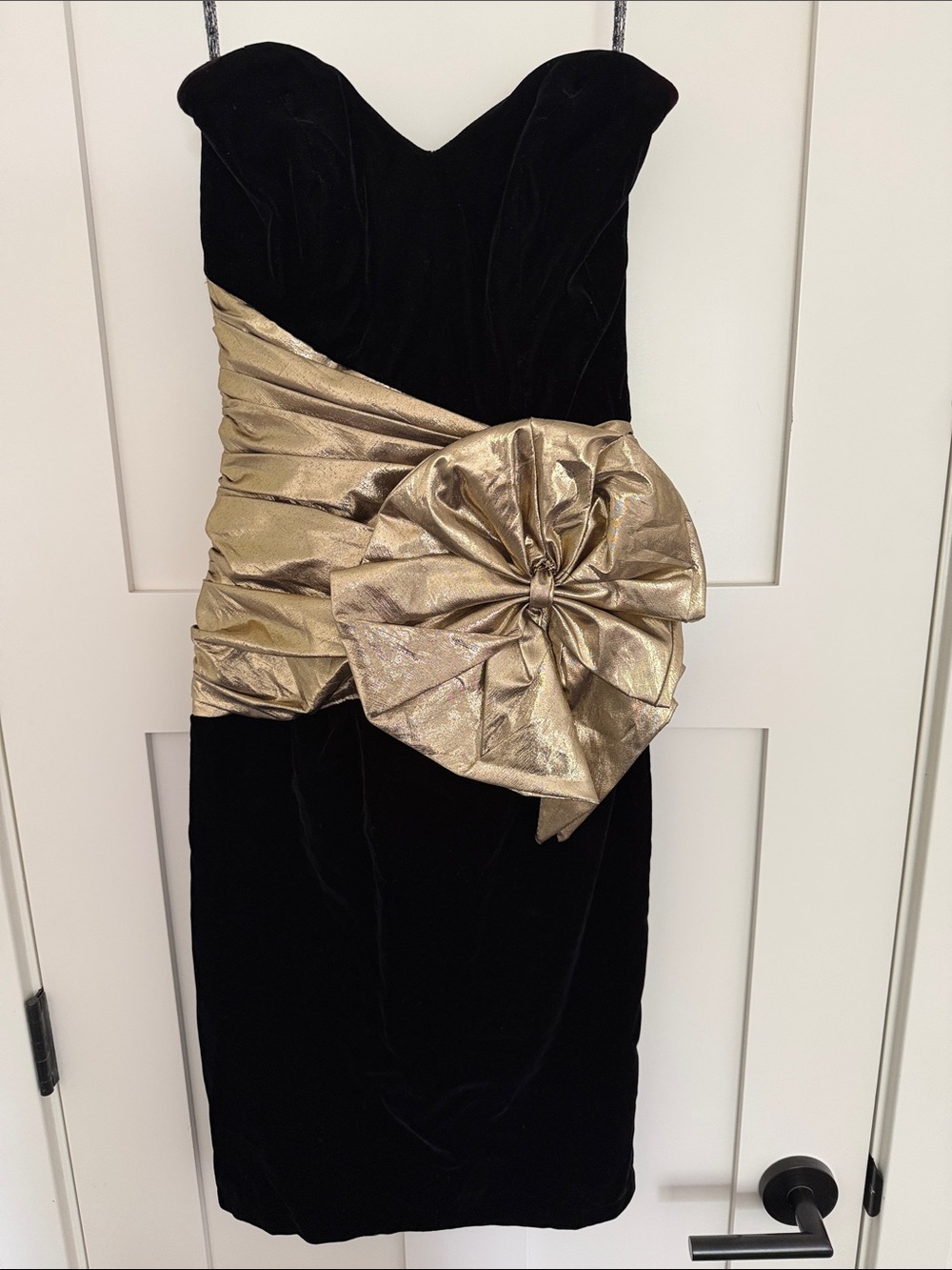 80s Prom Velvet Dress with Gold Bow